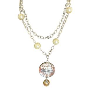 Vintage Cowgirls Pendant Necklace Pearl Accents Dual Sides Retro Rodeo NFR